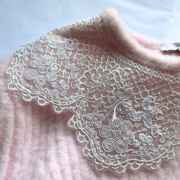 HOUSE OF HARLOW 1960 PINK EMBROIDERED BEADED BUTTON KNIT PREPPY CARDIGAN - Picture 5 of 10